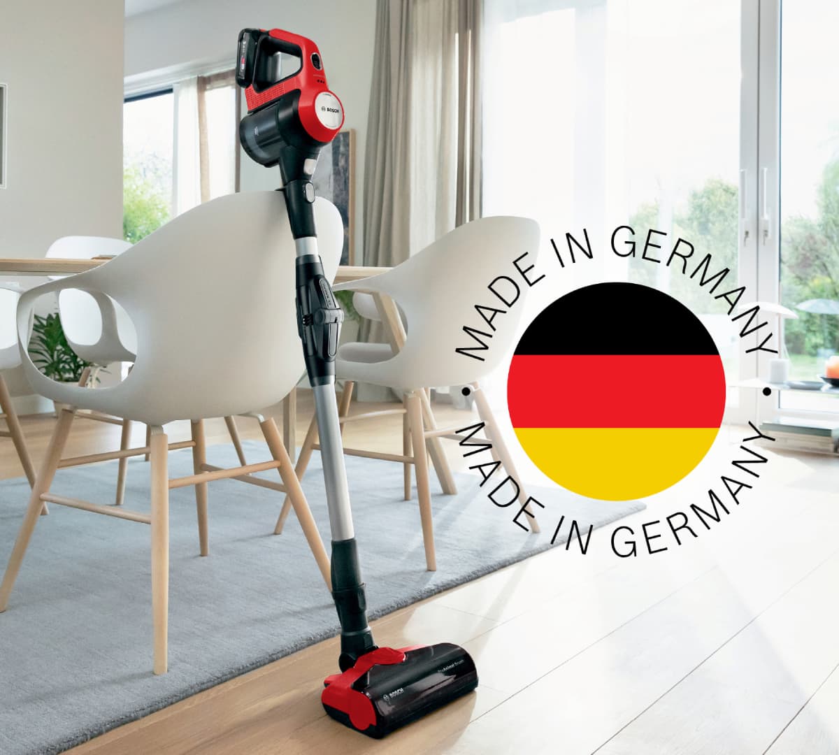 Bosch Series 4 cordless vacuum in a modern dining room