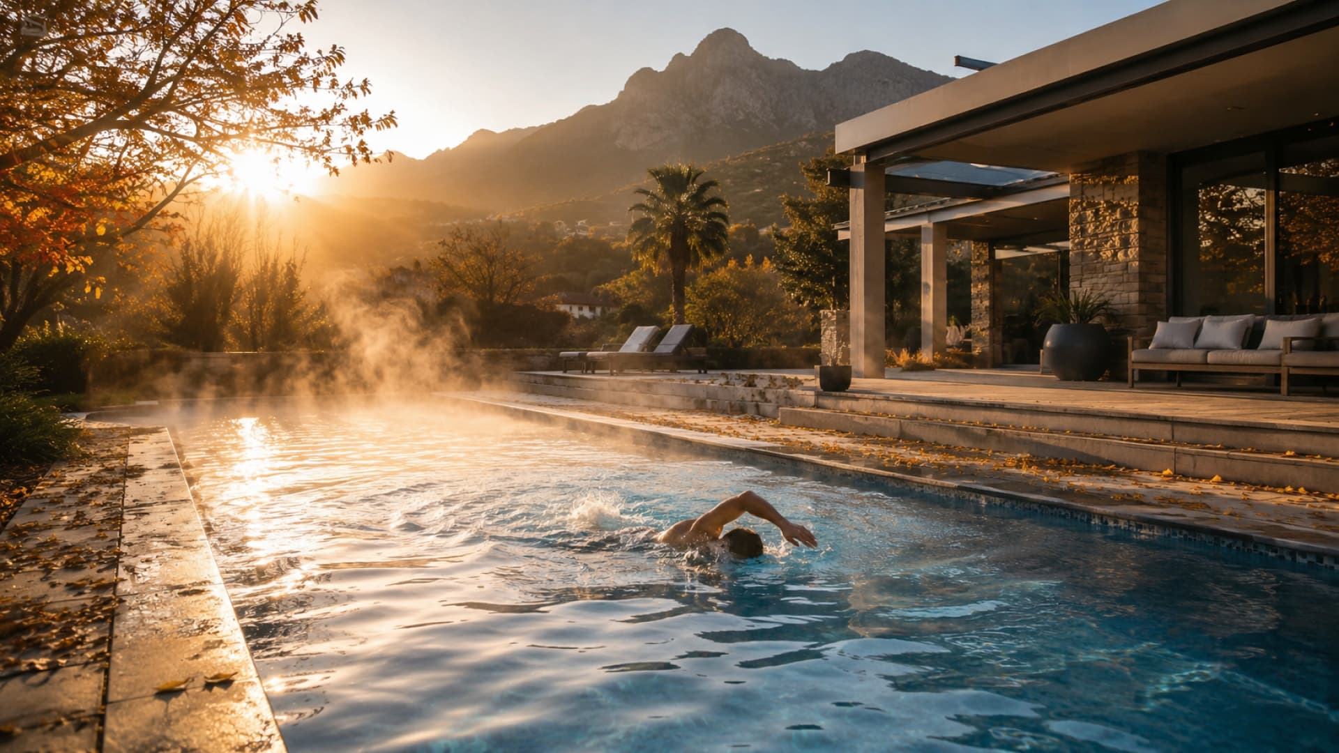 Pool heat pump installed beside a swimming pool at a South African home