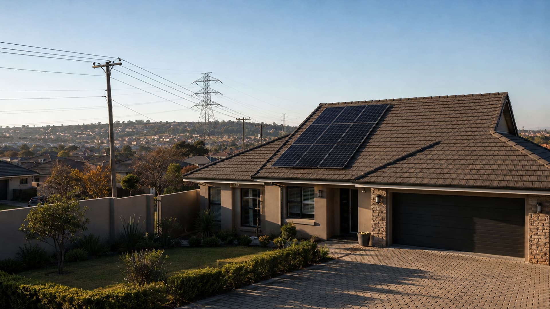 Rooftop solar panels on a South African home with a comparison of solar and grid electricity costs