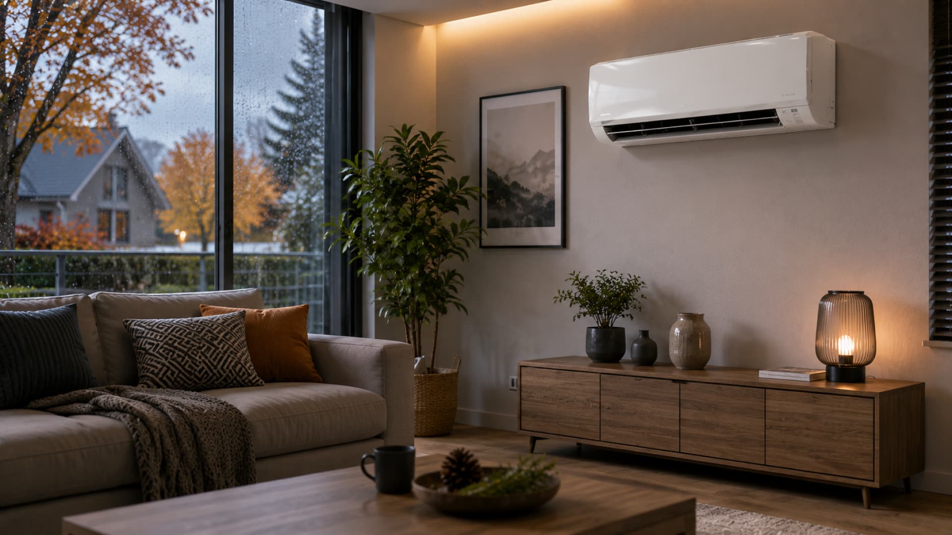 Inverter aircon heating a South African living room during winter and cooling it in summer