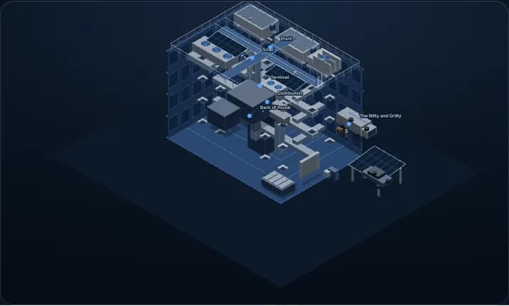 A commercial building as an isometric cutaway