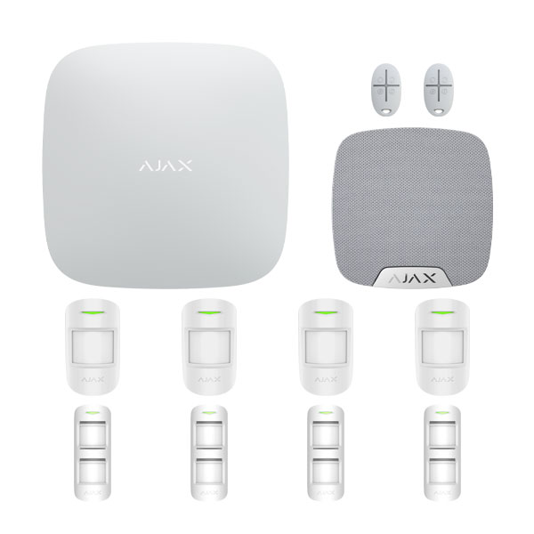Ajax Hub 2 Plus Indoor & Outdoor Alarm Starter Kit - Eight Motion Passives (Wi-Fi & LTE)